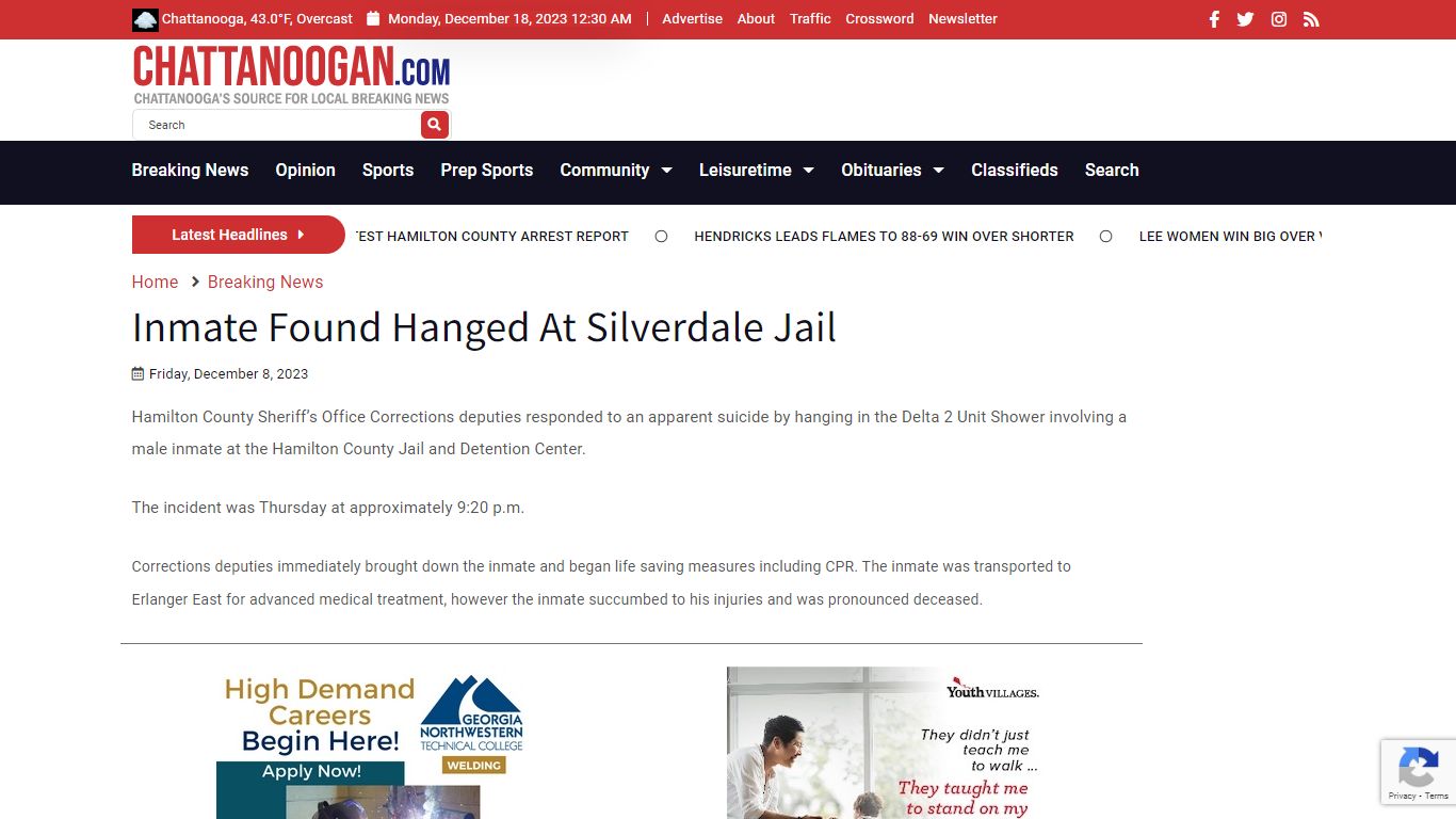 Inmate Found Hanged At Silverdale Jail - Chattanoogan.com